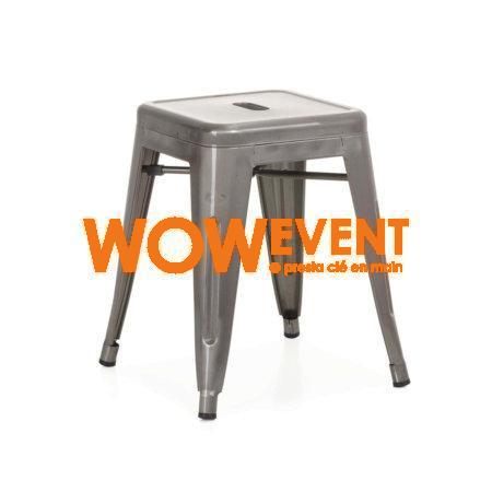 Tabouret bas gris en acier brossé | BERLIN