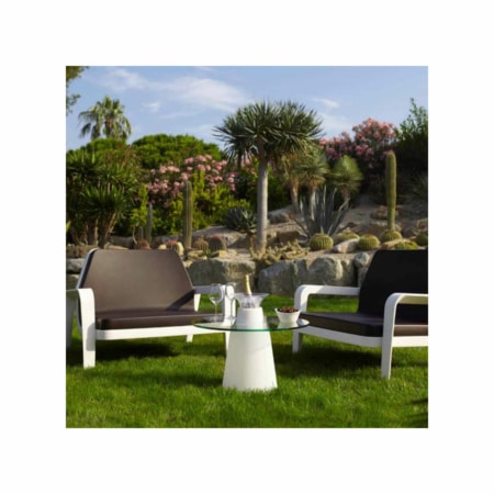 Table basse Peak conique blanc et plateau en verre | SLIDE
