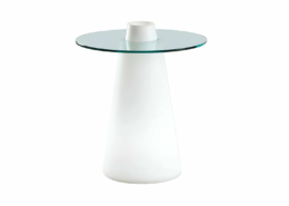 Table repas Peak conique blanc et plateau en verre | SLIDE