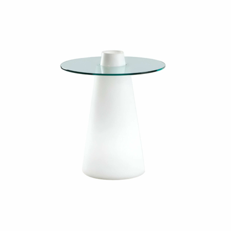 Table repas Peak conique blanc et plateau en verre | SLIDE
