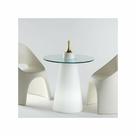 Table repas Peak conique blanc et plateau en verre | SLIDE